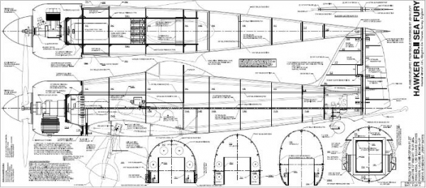 Hawker Sea Fury FB|| 1/4.5 Bauplan